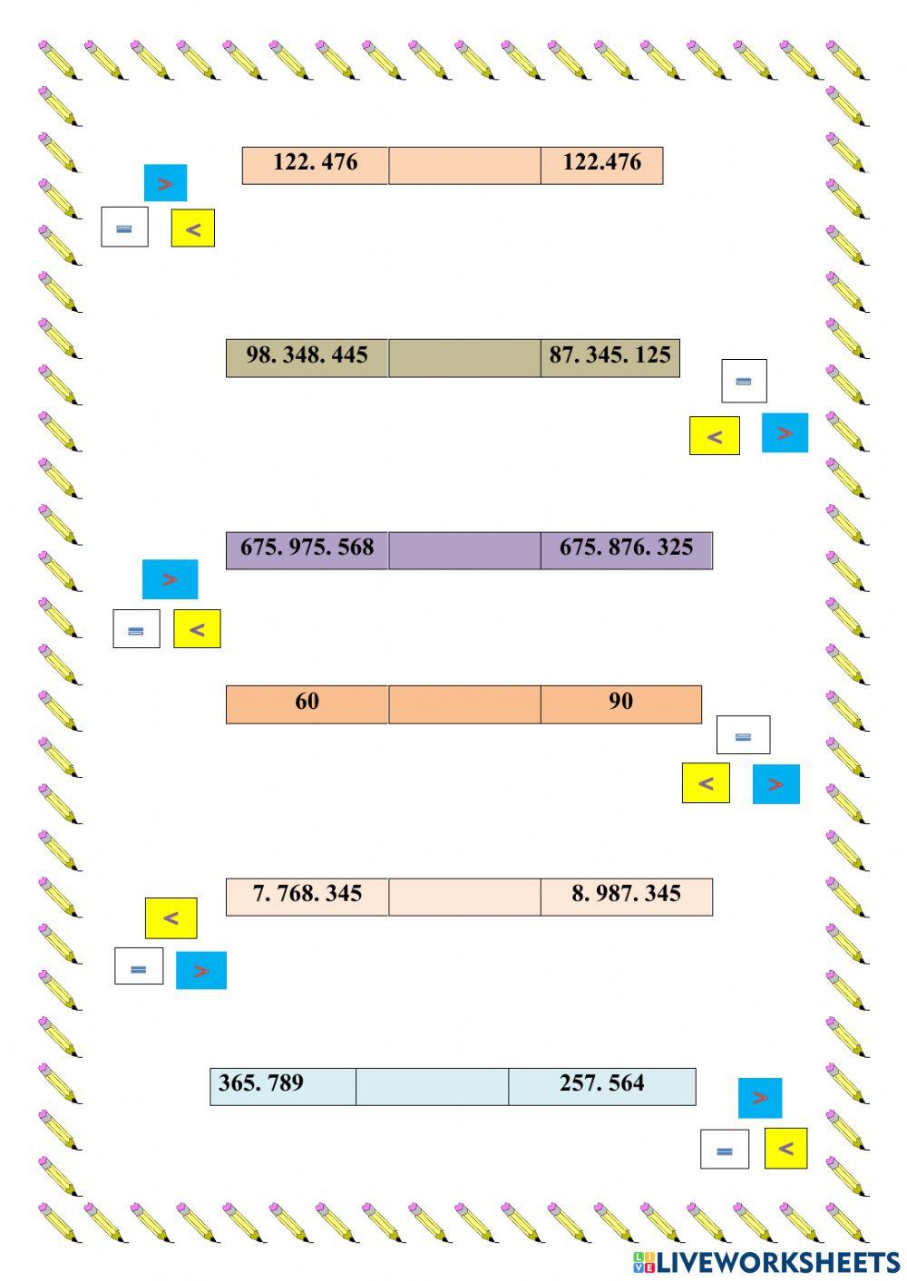 Orden los números naturales hasta nueve cifras