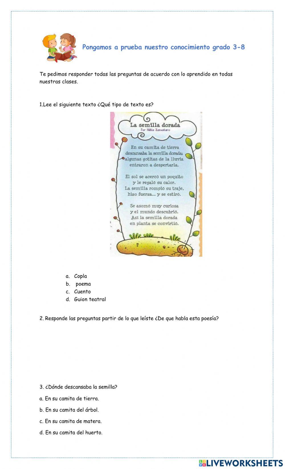 Pongamos a prueba nuestro conocimiento grado 3-8
