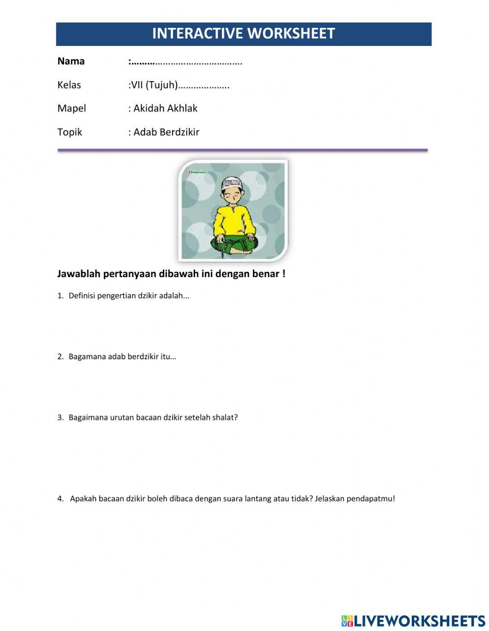 Lkpd Kelas 7 akidah akhlak adab berzikir