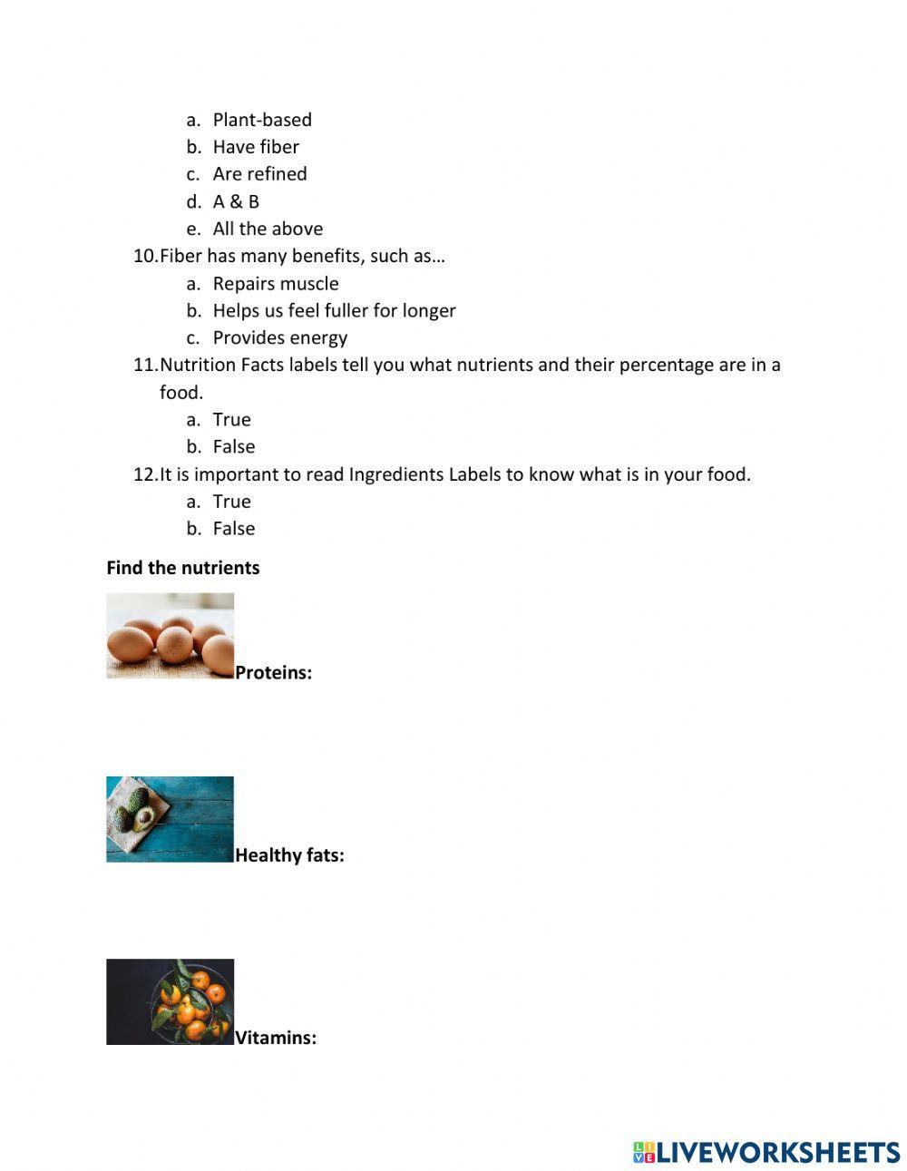 Food and Nutrition Quiz
