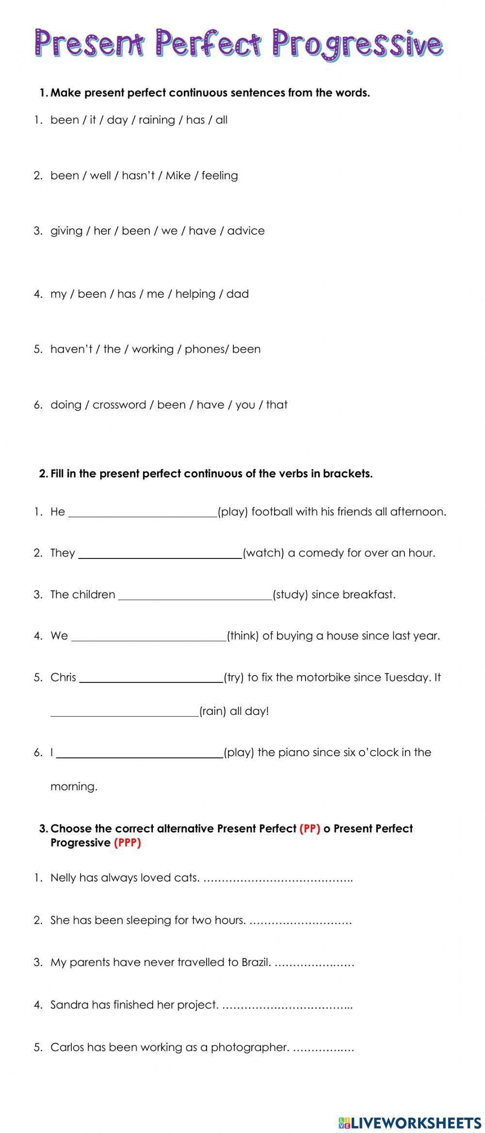 Quiz No.1 Present Perfect Progressive - Fourth Term 5°