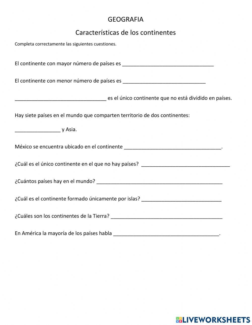 Características  de los  continentes