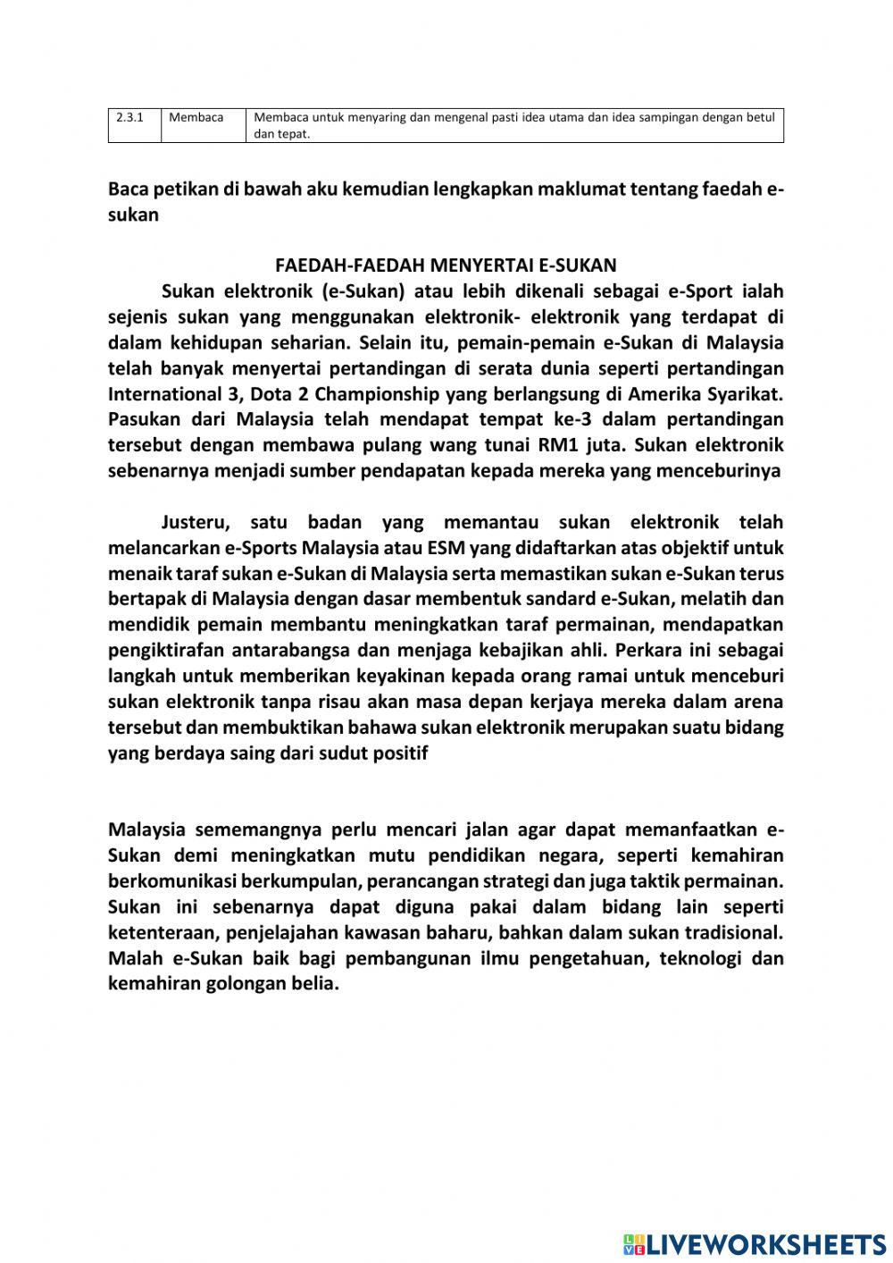 2.3.1 Faedah- faedah Menyertai e-Sukan Latihan ms 58