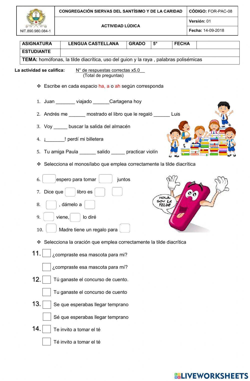 Homofonas, tilde diacrítica, polisemicas