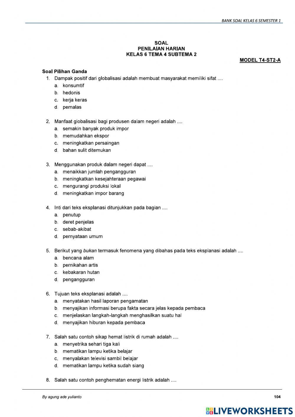Soal latihan tema 4 subtema 2