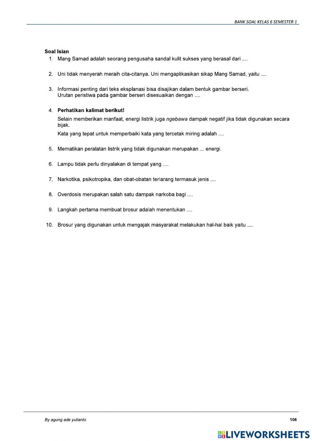 Asah Kemampuan: Latihan Soal Ulangan Tema 4 Subtema 2 Kelas 1 (Berbagai Bentuk Soal)