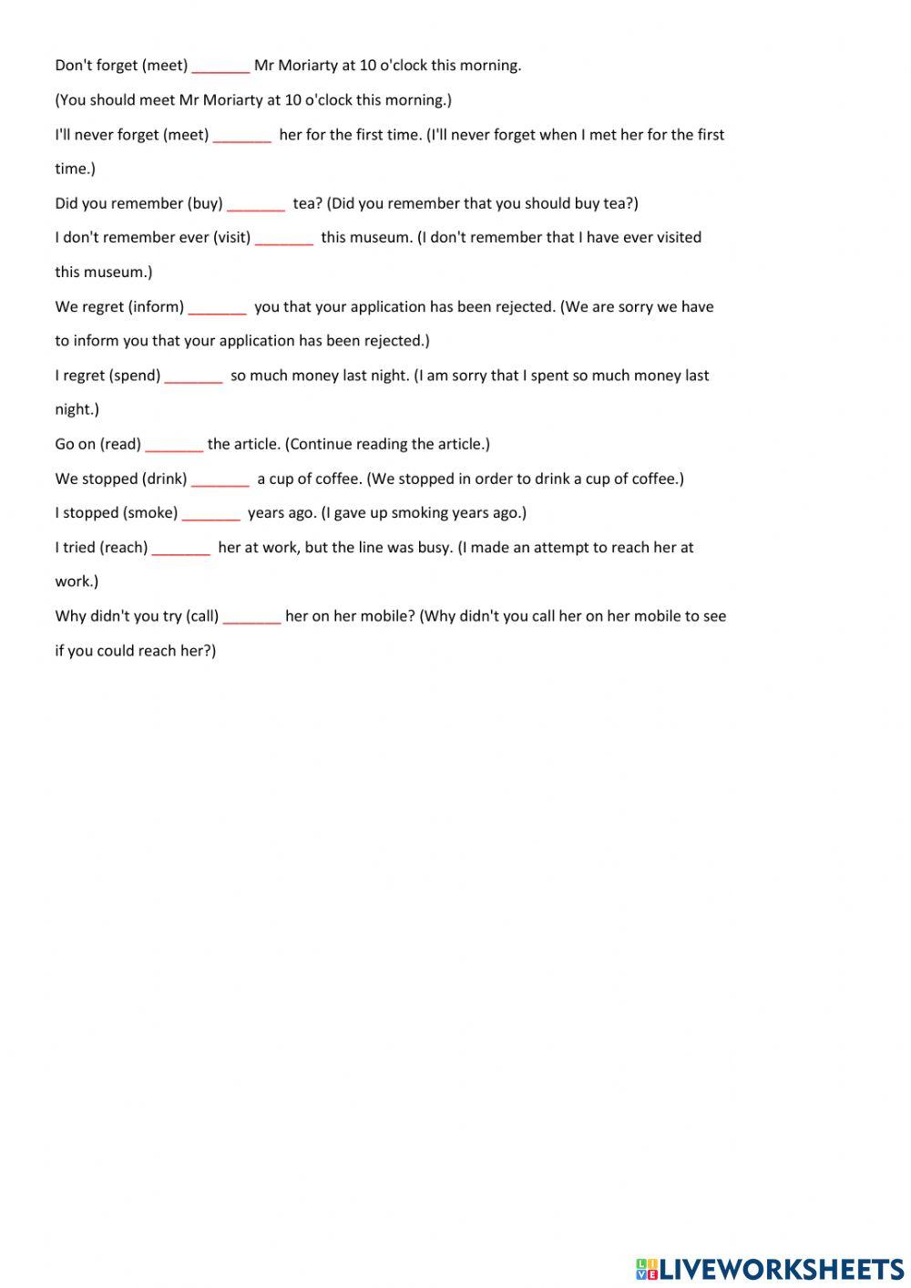 Gerund- To-infinitive with Forget Remember Try