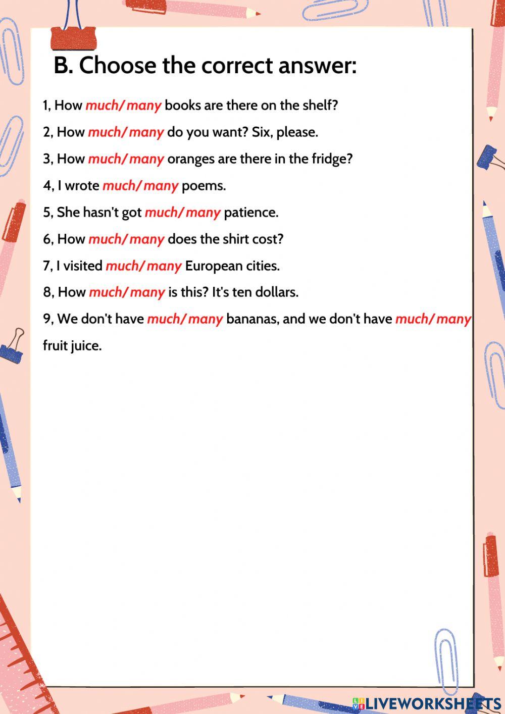 Mini test (Present simple, past simple, present continuous, much-many)