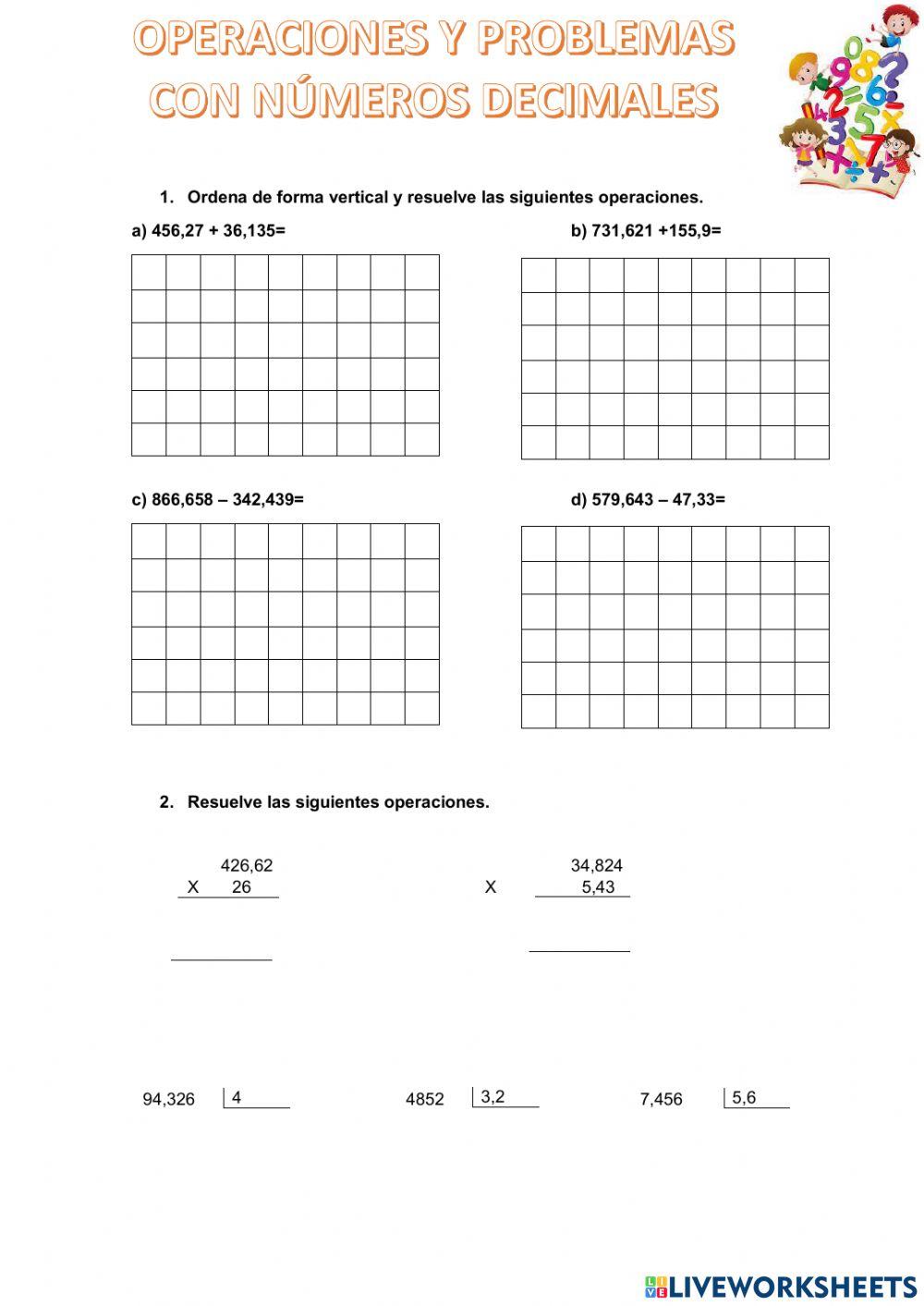 Operaciones con números decimales