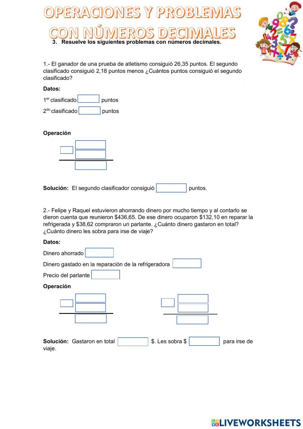 Operaciones con números decimales