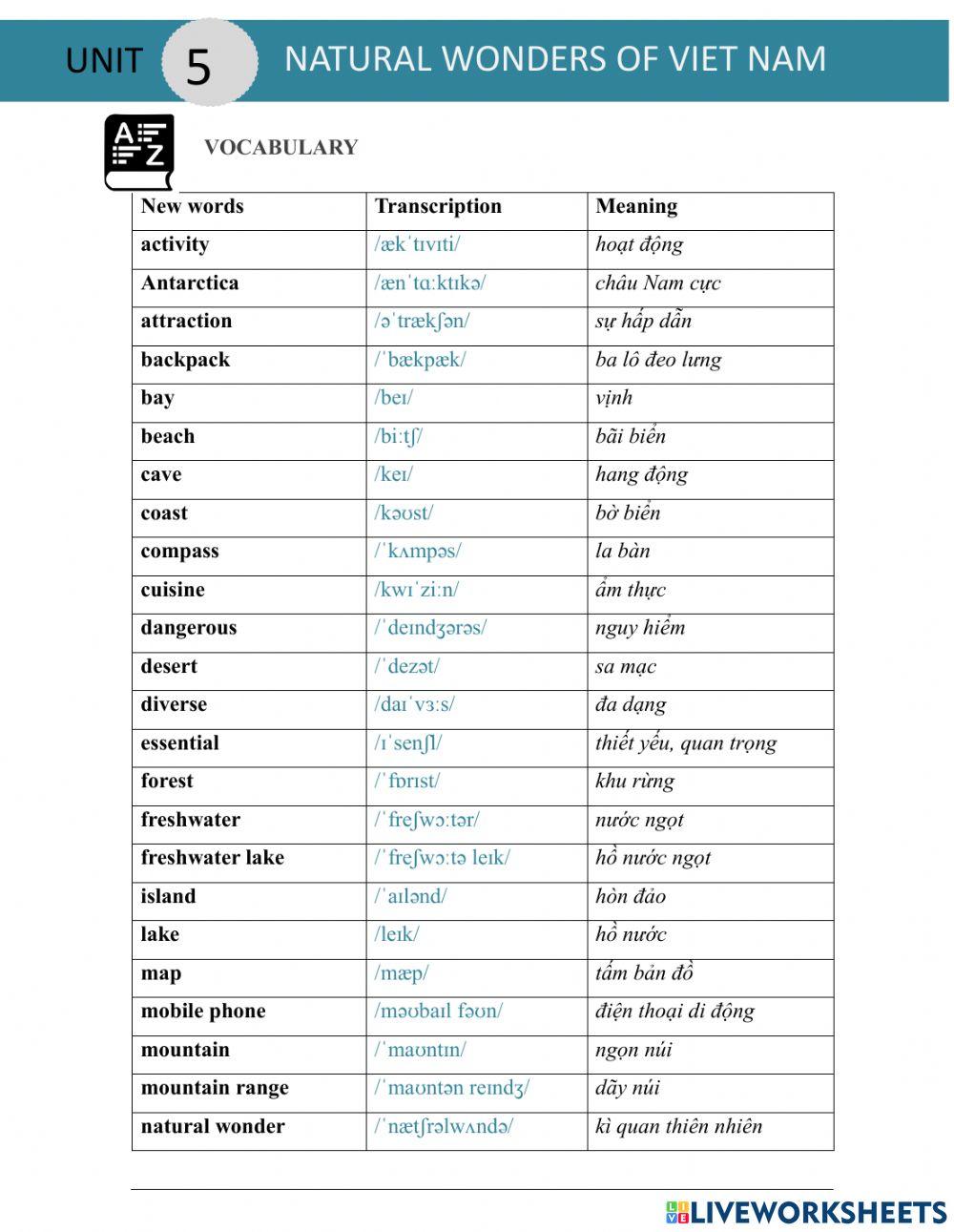 G6 Global Success - U5 - Pronunciation and Vocabulary