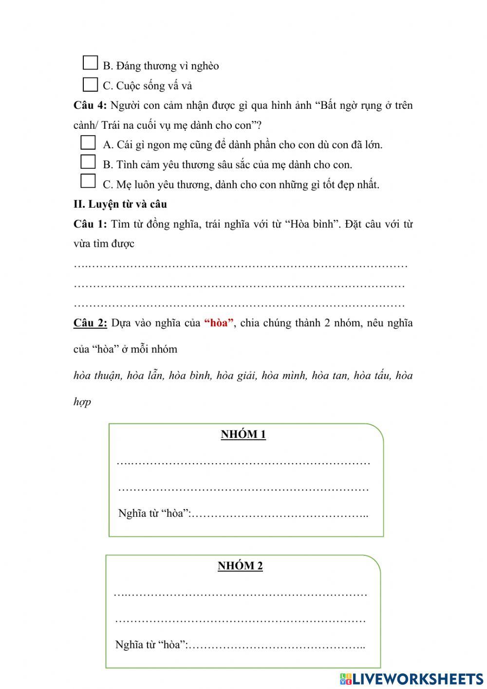 Bài tập TV tuần 5