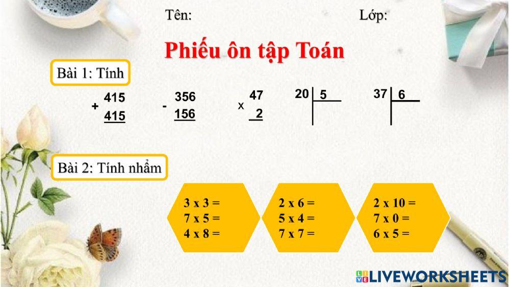 Phiếu Ôn tập Toán