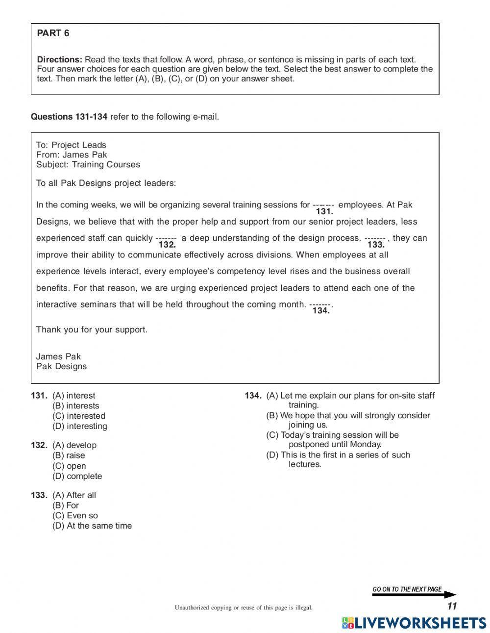 TOEIC reading test 1