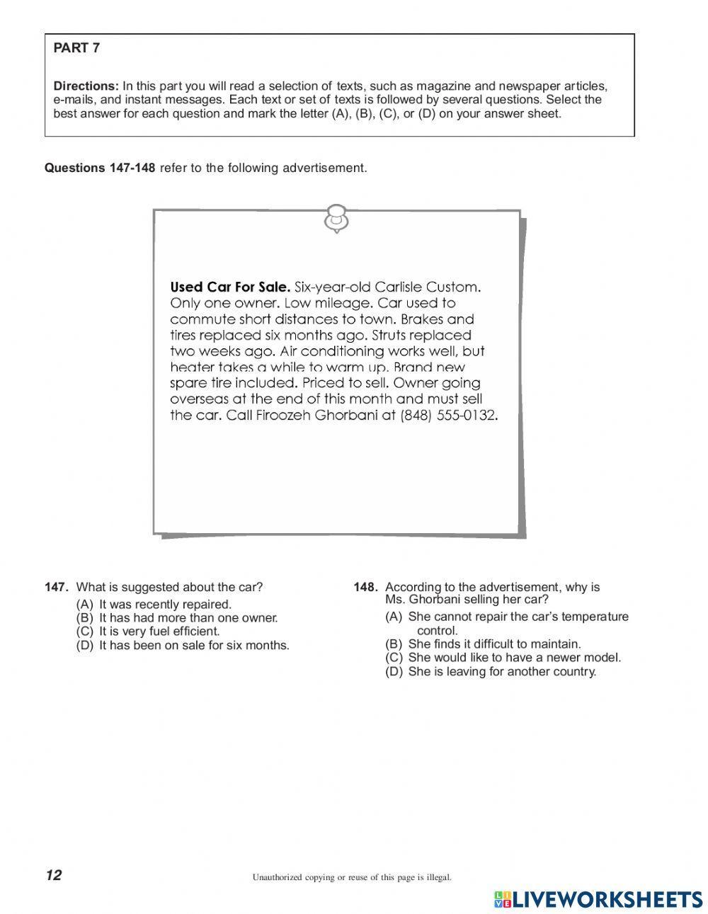 TOEIC reading test 1