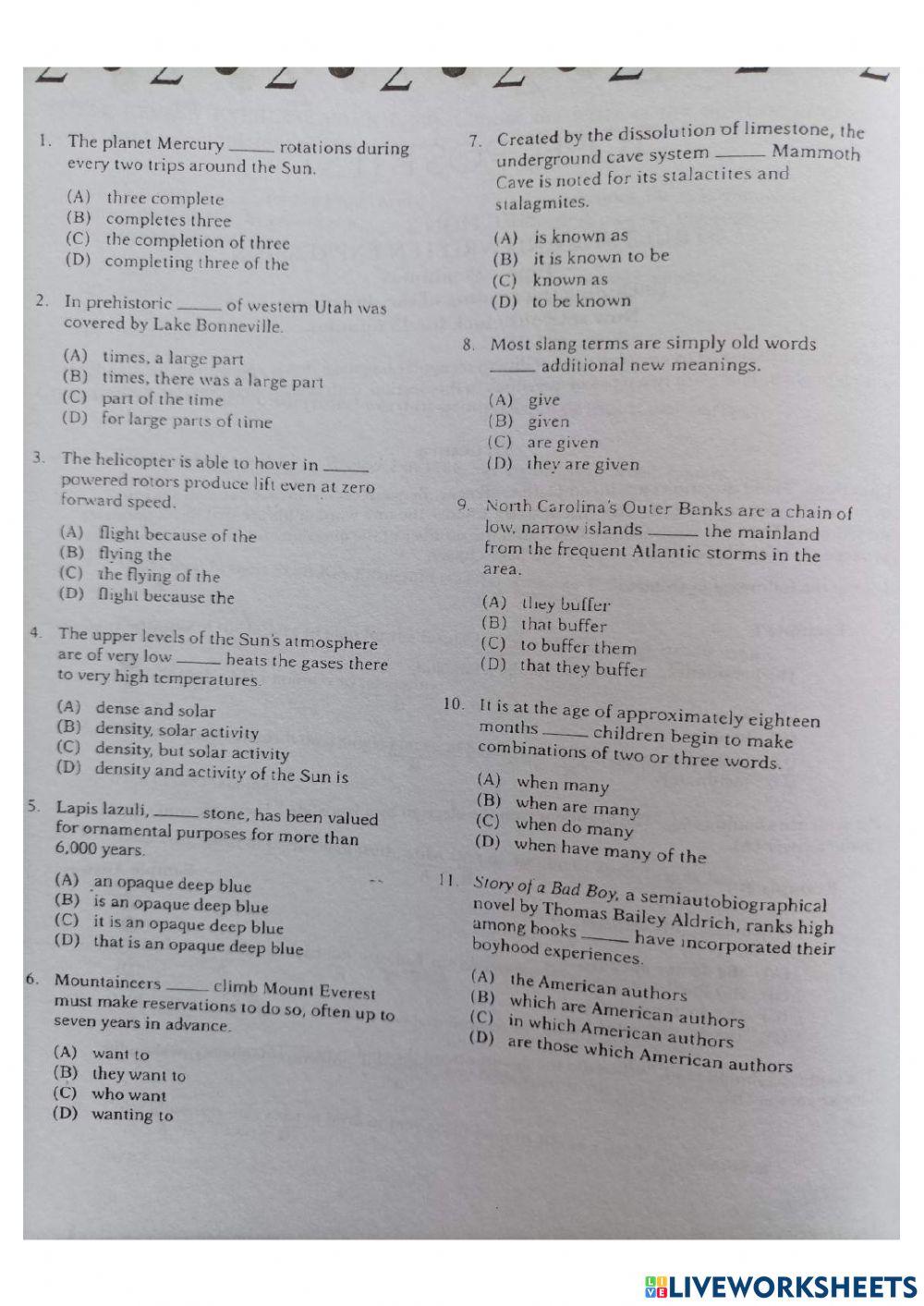 Structure and written Expression Post Test