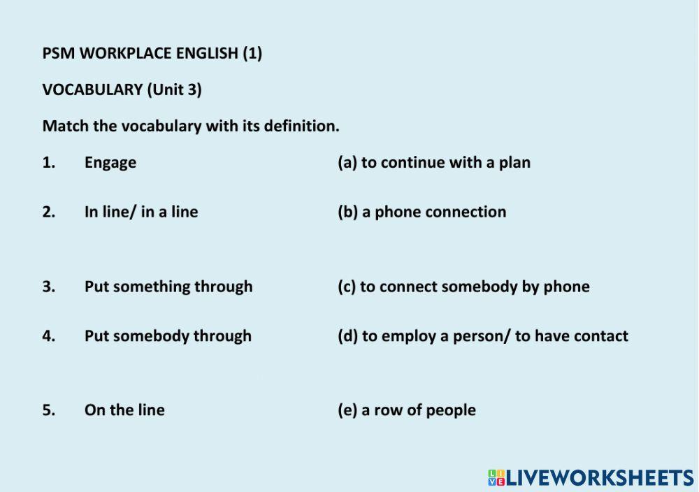 Workplace Vocabulary (Unit 3)