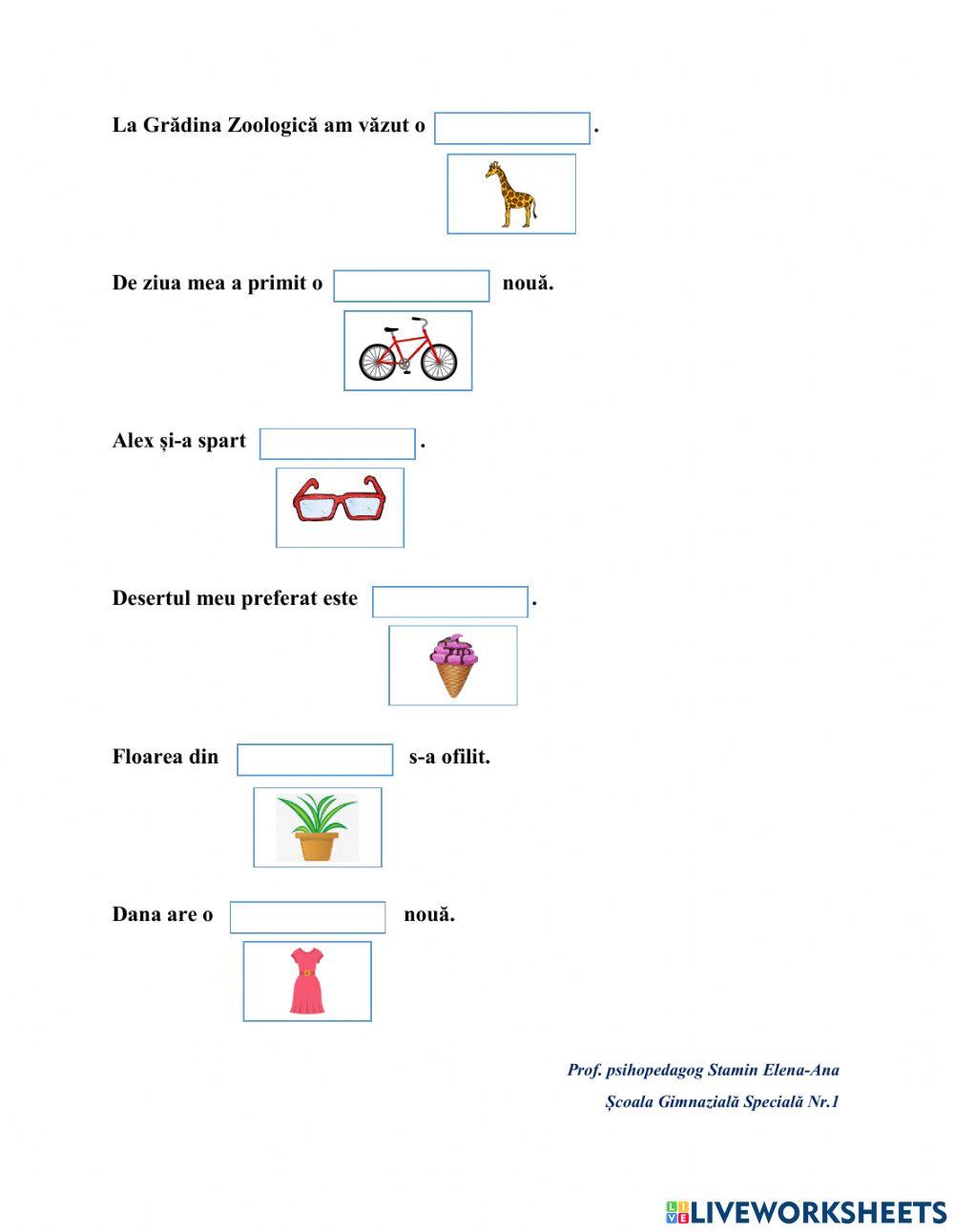 Completarea propozițiilor lacunare cu ajutorul imaginilor