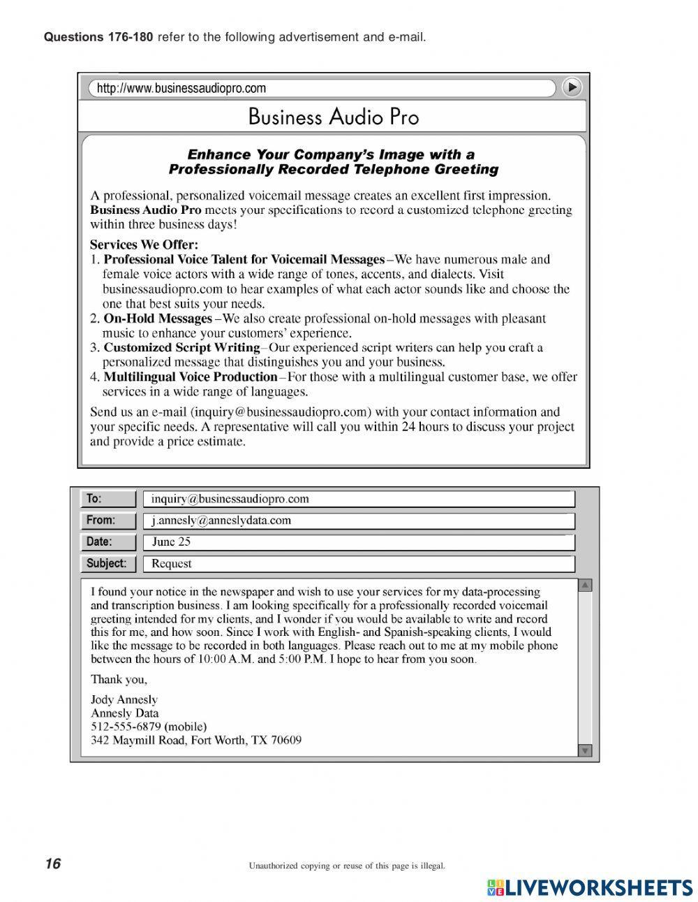 Toeic reading test 2 worksheet live worksheets