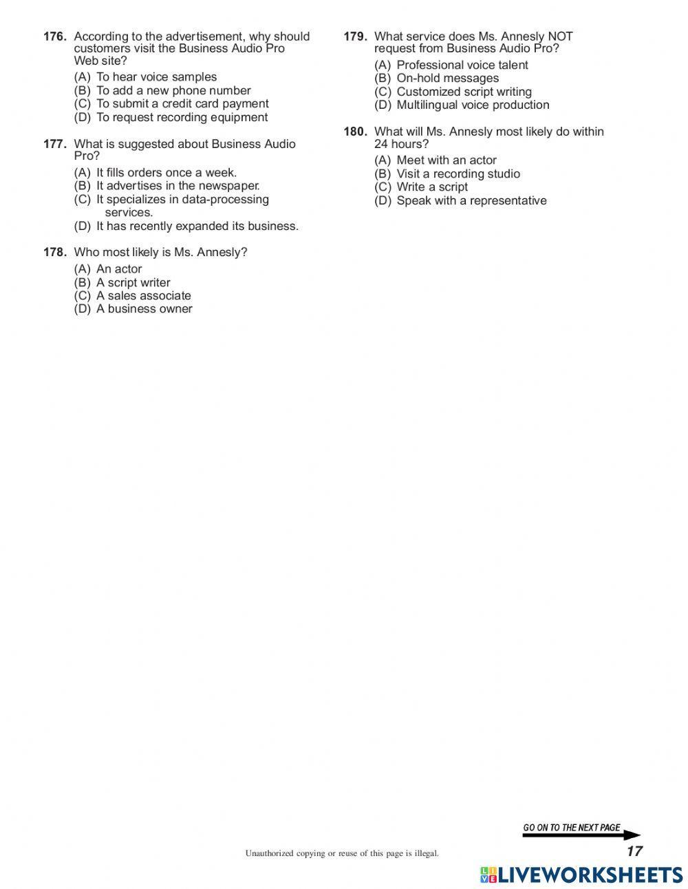 Toeic reading test 2 worksheet live worksheets