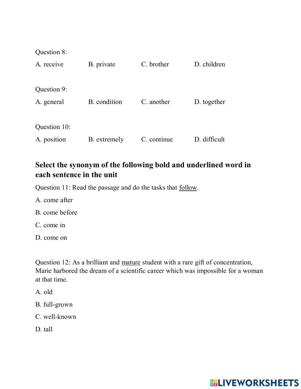 Grade 10 first mid-term test