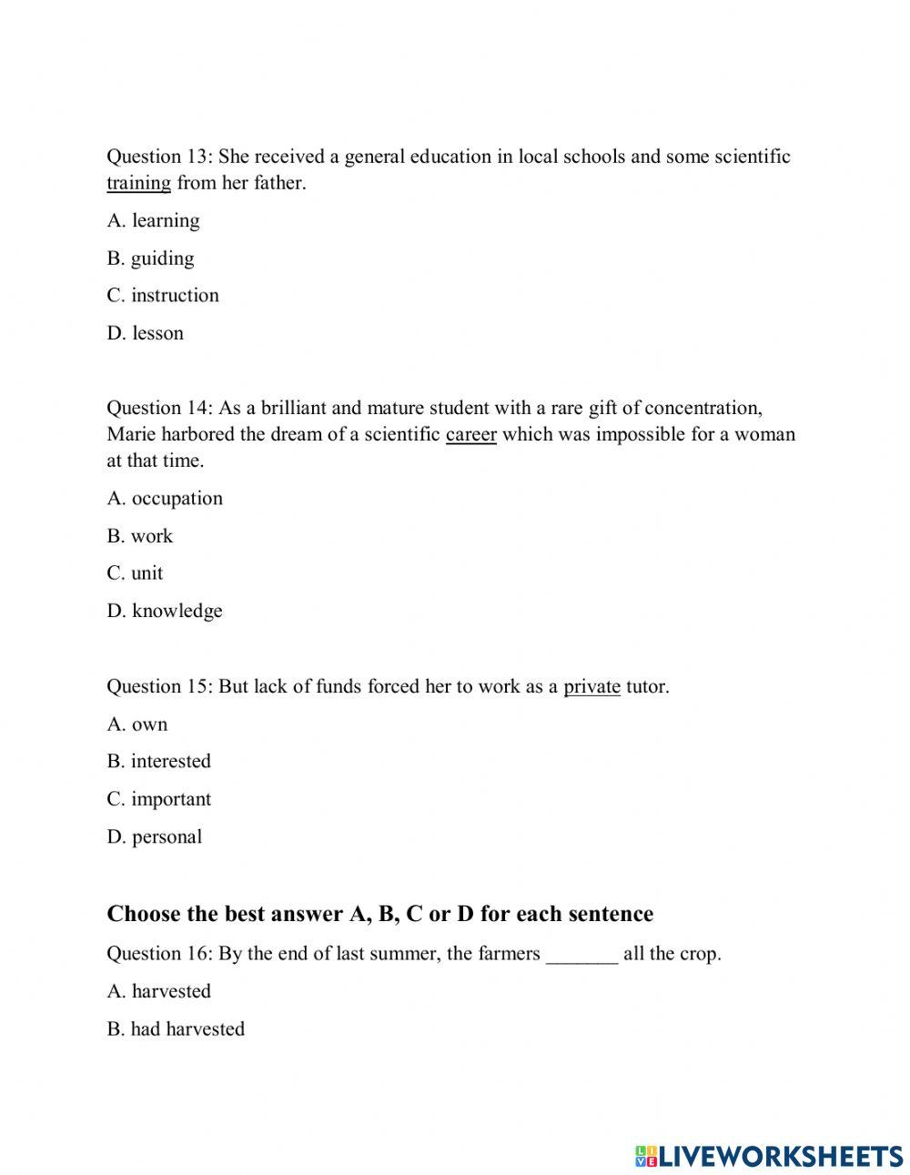 Grade 10 first mid-term test