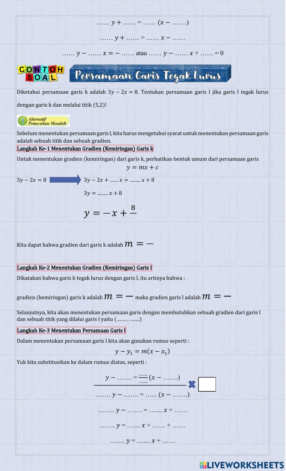 Persamaan Garis Sejajar dan Tegak Lurus