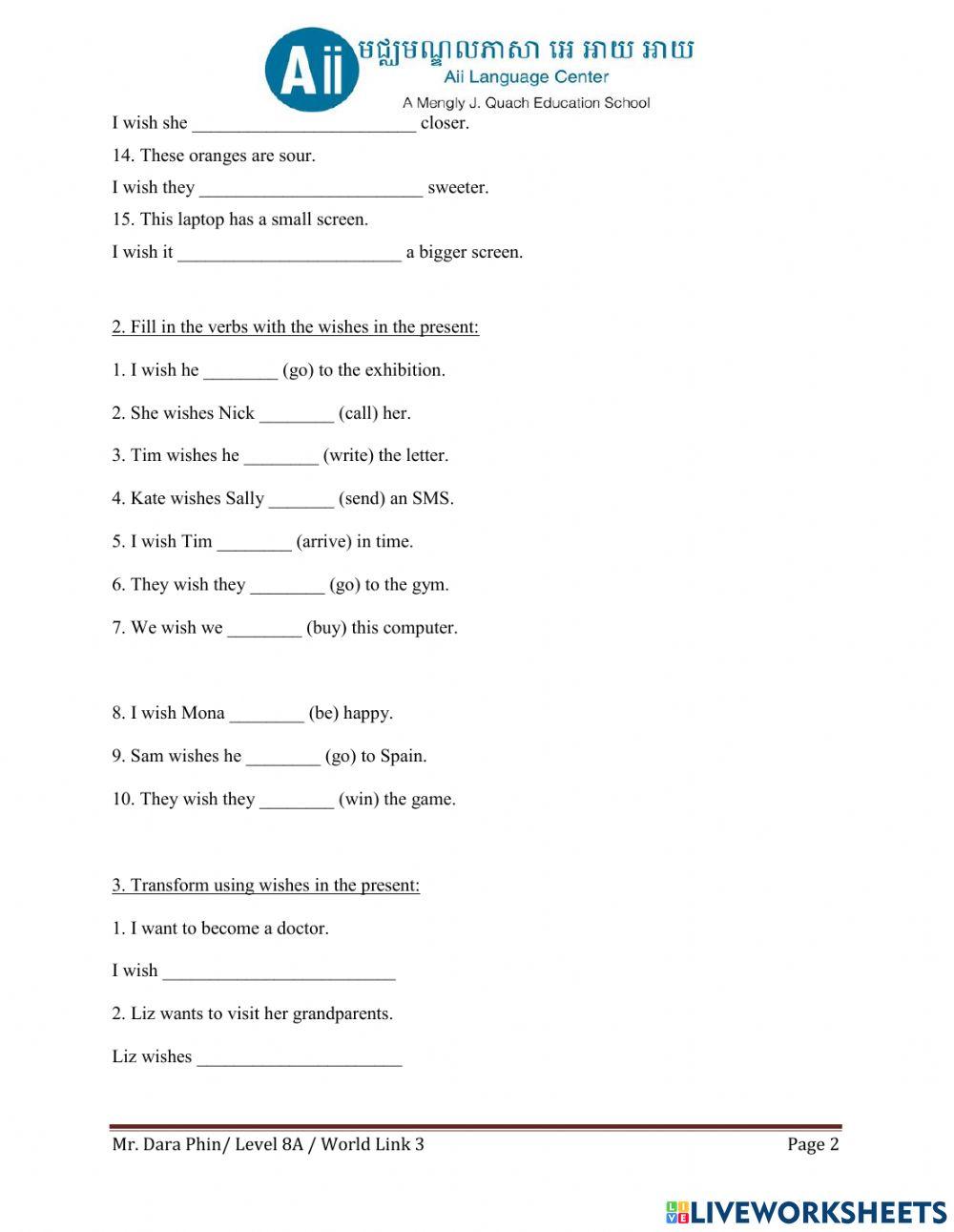 Wish + Simple past 1