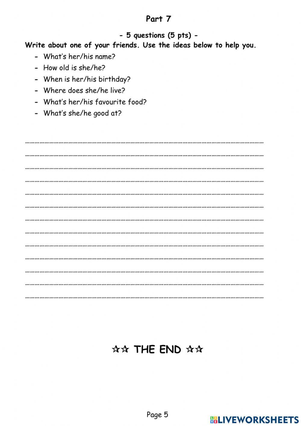 Pre 1 Final Reading Test