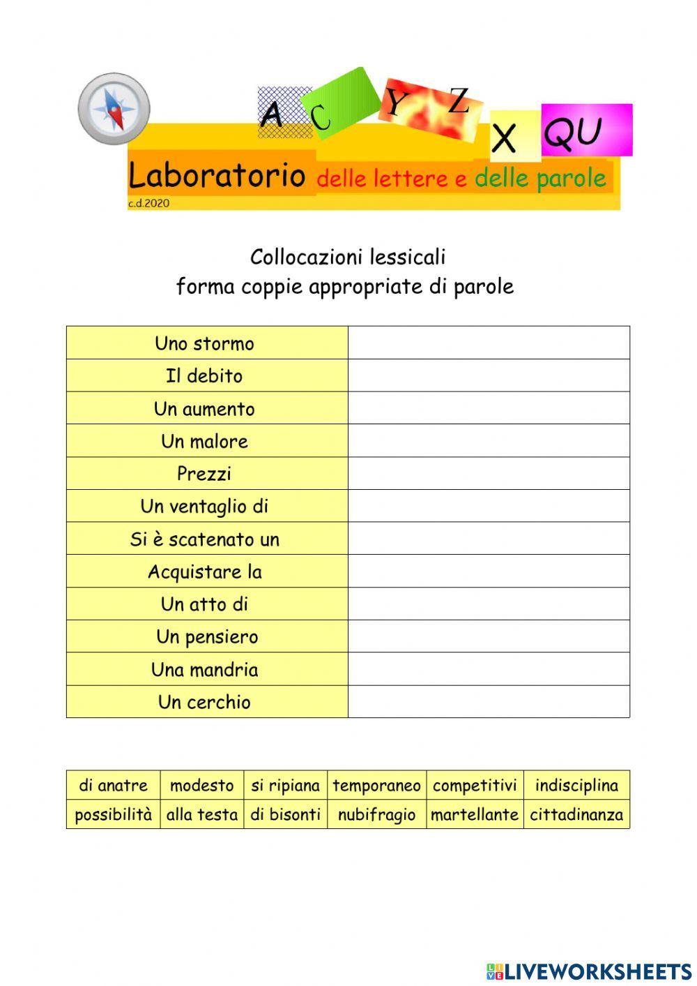 Collocazioni lessicali n.3