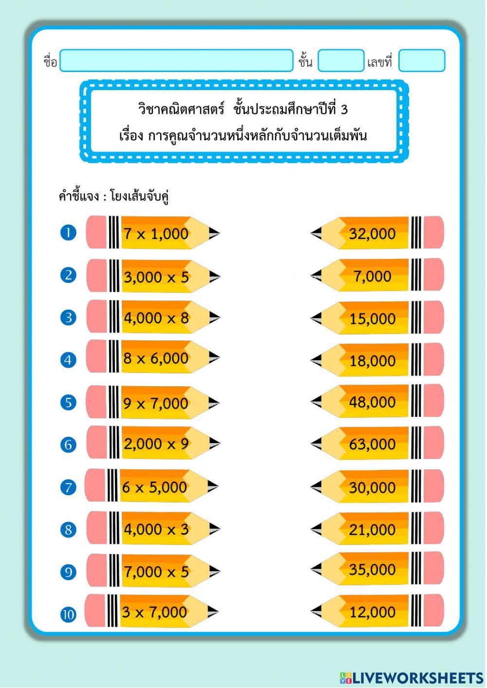การคูณจำนวนที่มีหนึ่งหลักกับจำนวนเต็มพัน