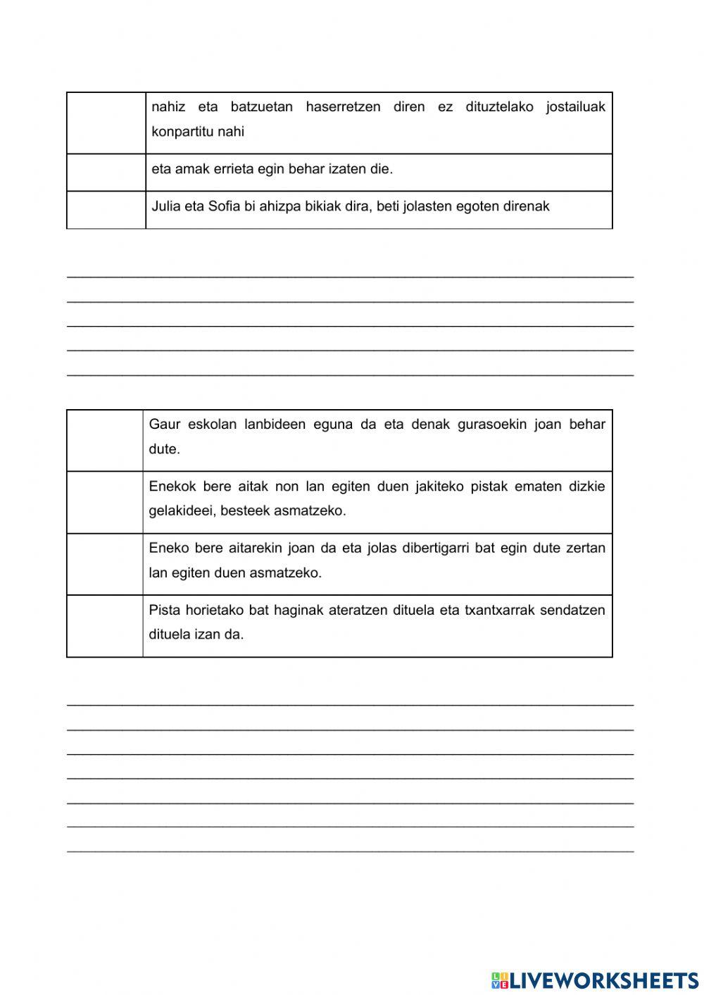 Istorioa ordenatu eta idatzi