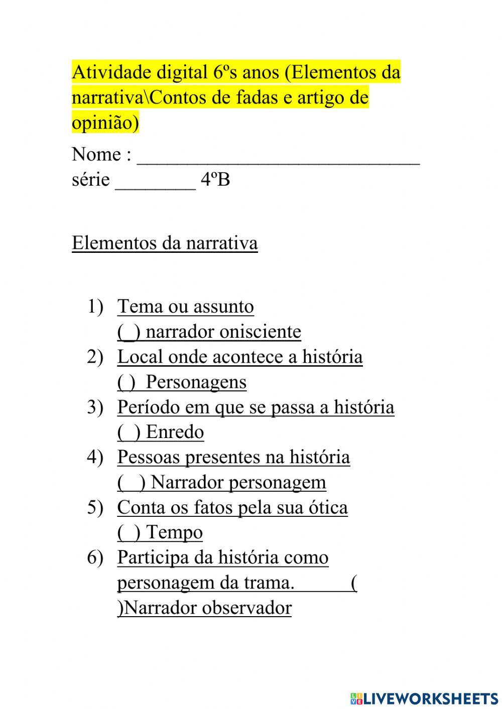 Atividade de elementos da narrativa