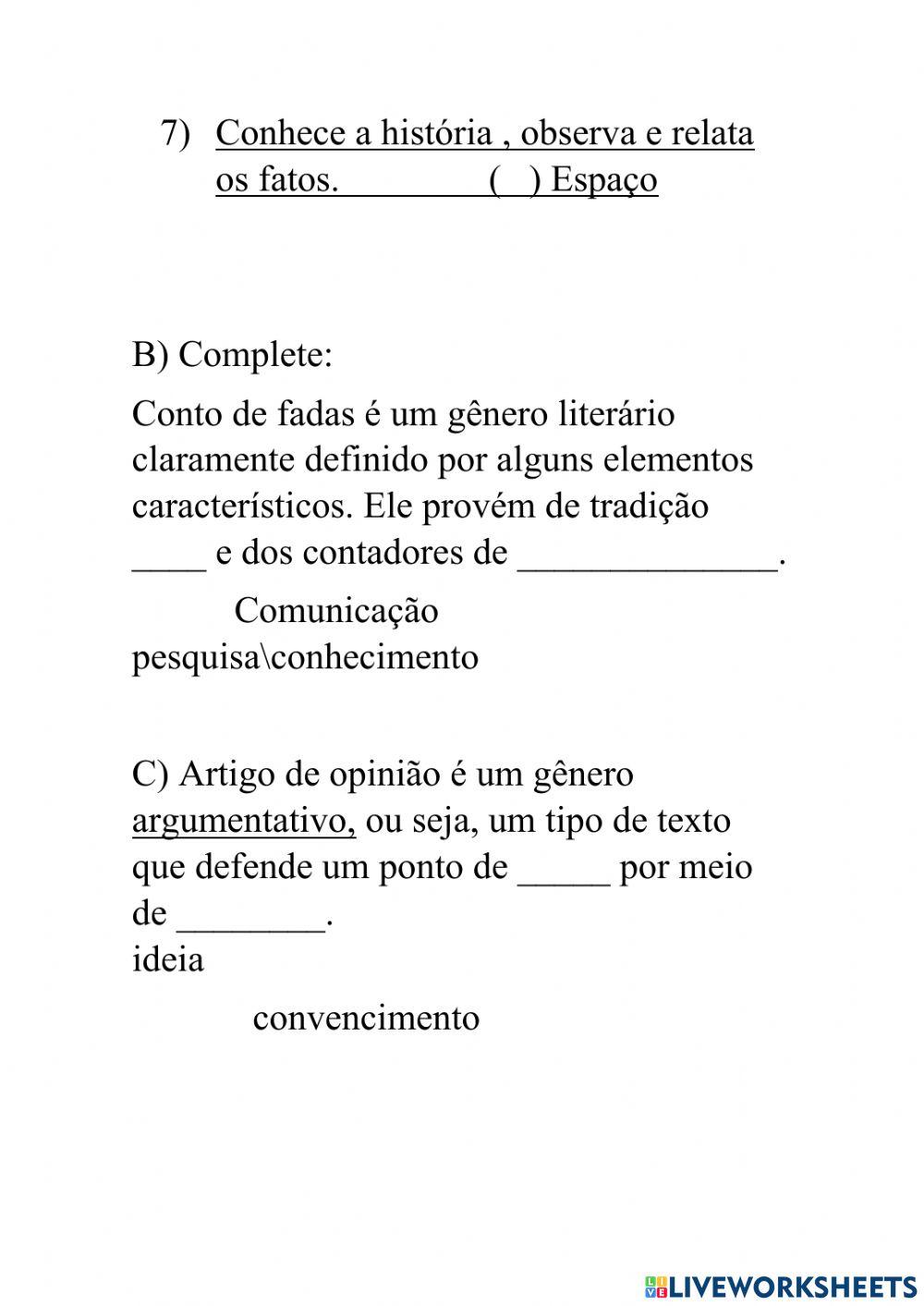 Atividade de elementos da narrativa