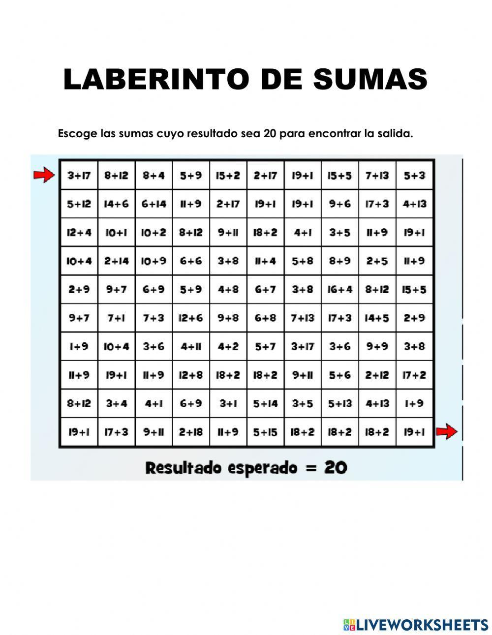 Laberinto de sumas Laberinto de sumas