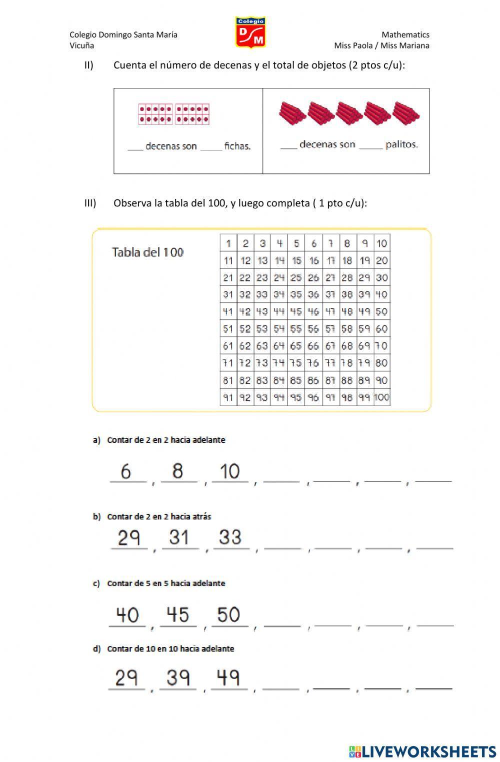 Evaluación matemática 2°a - módulo 7