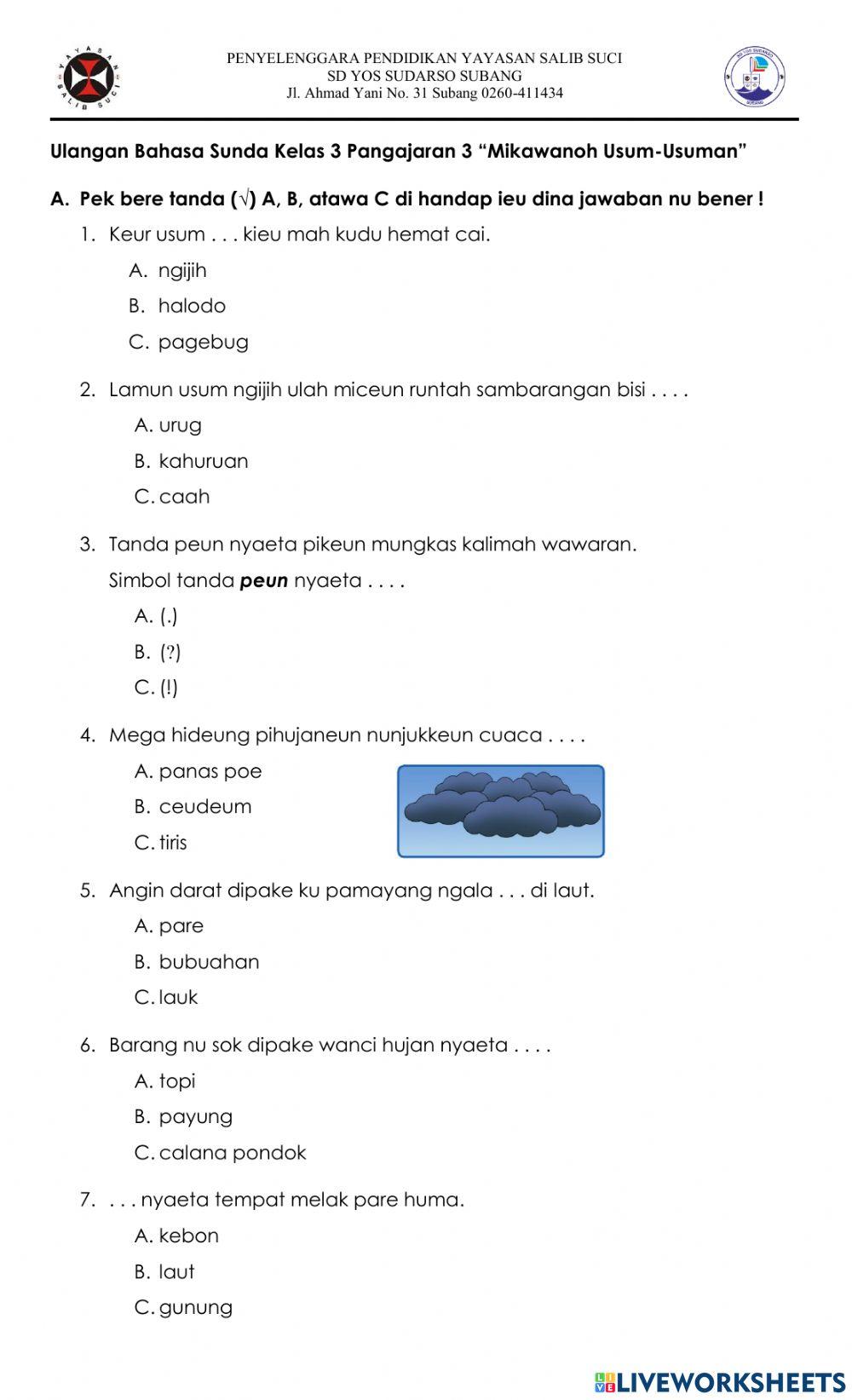 Ulangan Bahasa Sunda Kelas 3 Pangajaran 3