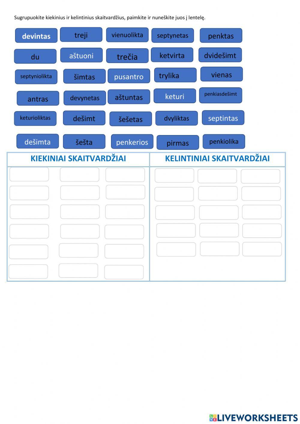 Kiekiniai ir kelintiniai skaitvardžiai