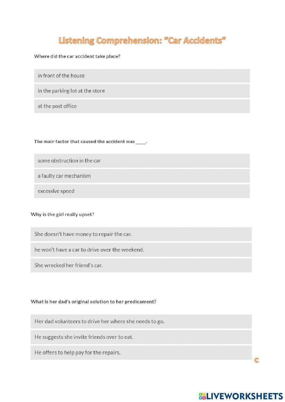 Listening Comprehension: -Car Accident-