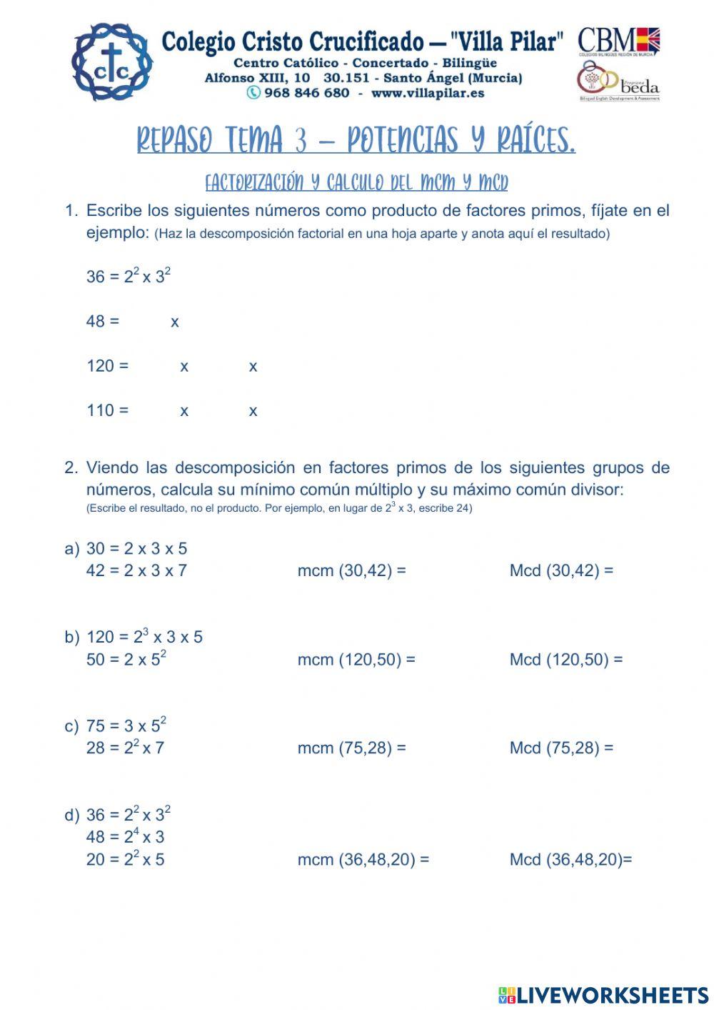 Tema 3. potencias (mcm y mcd)