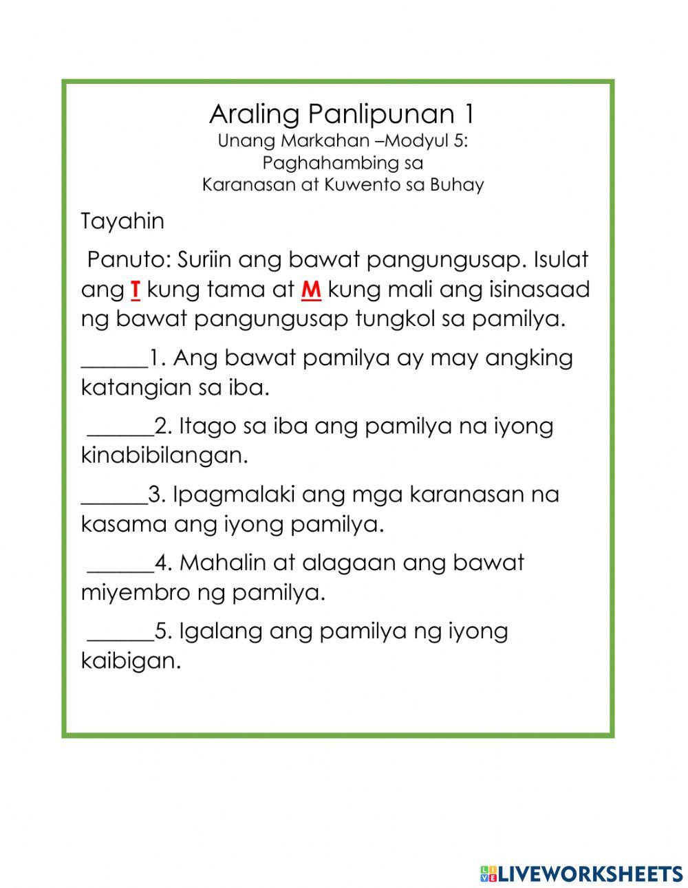 Paghahambing sa Karanasan at Kuwento sa Buhay