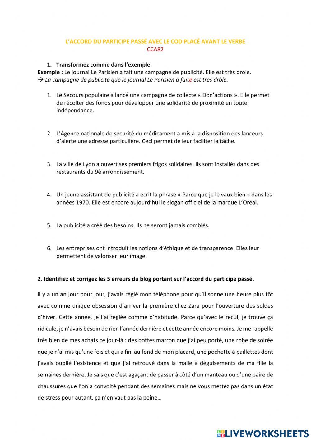 L'accord du participe passé avec COD