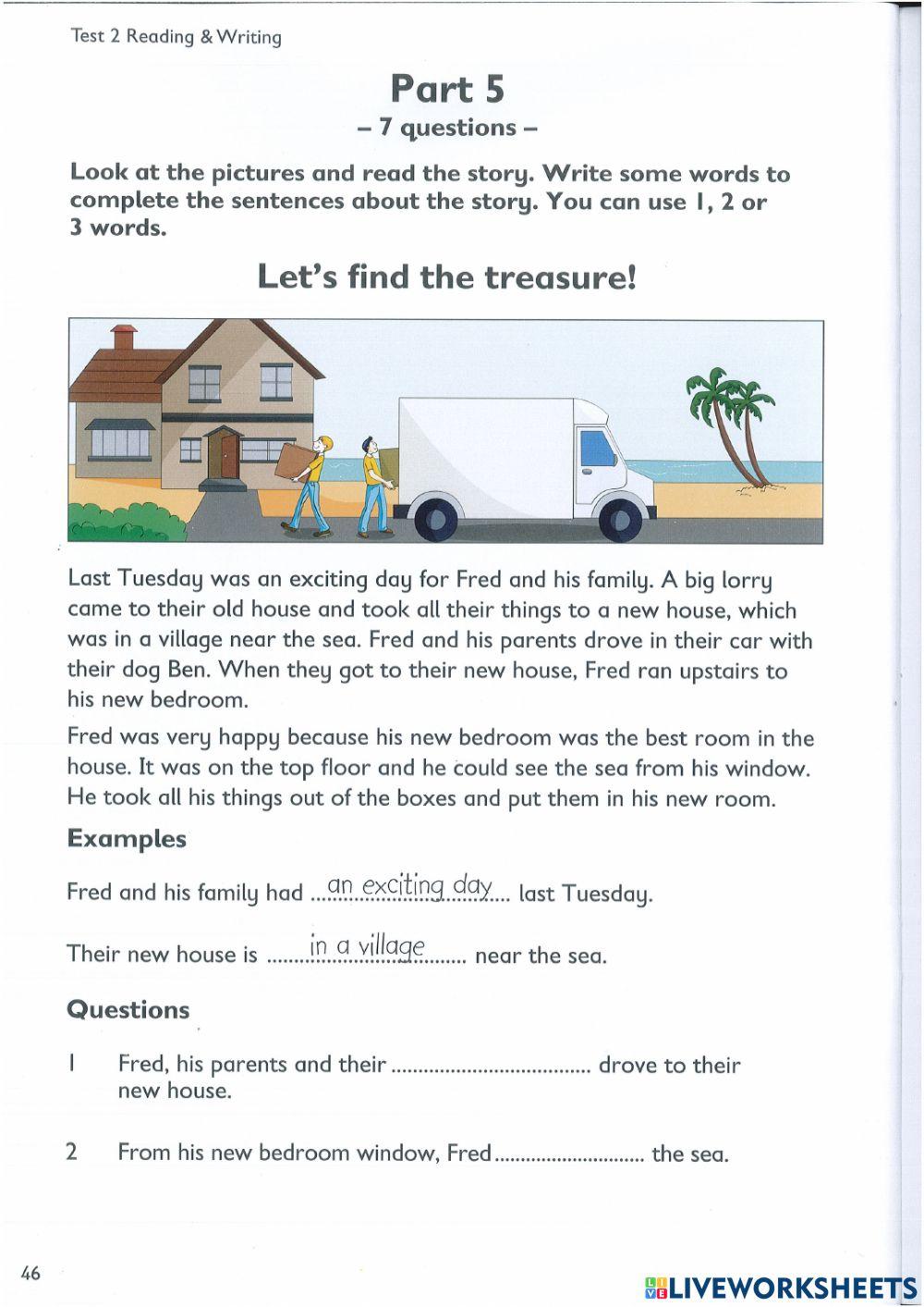 A1 movers collins test 2 reading and writing part 2 online exercise for