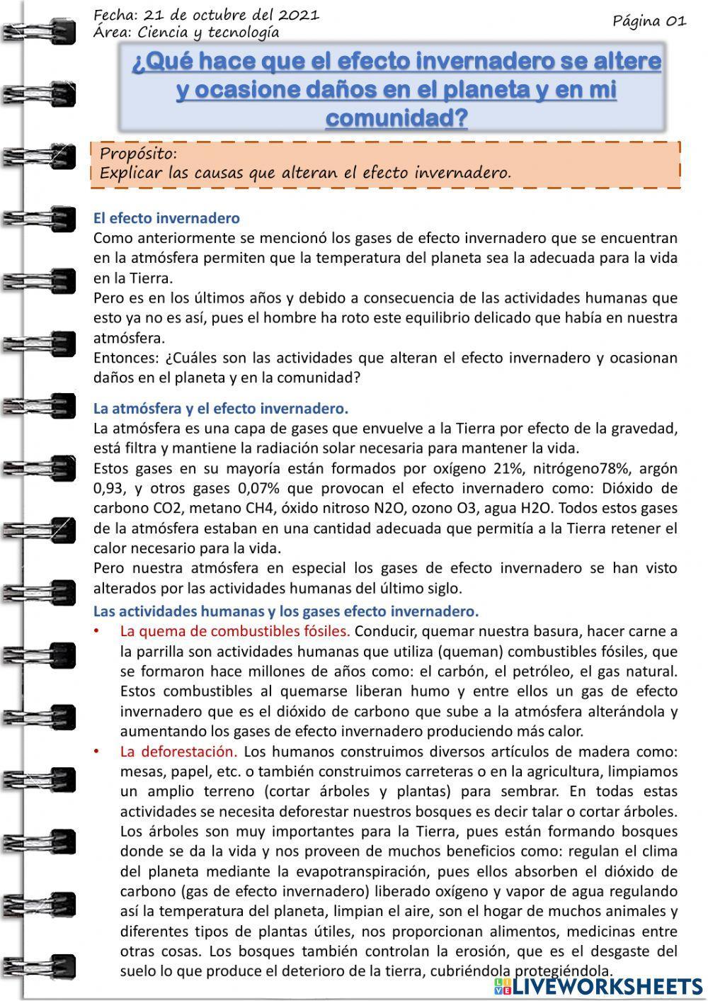 ¿Qué hace que el efecto invernadero se altere y ocasione daños en el planeta y en mi comunidad?