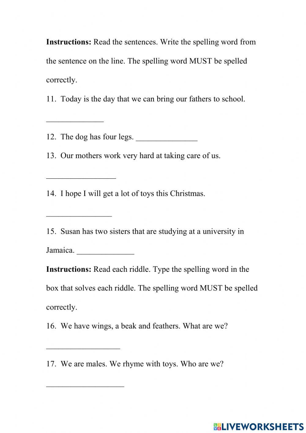 Plural Nouns Spelling Test