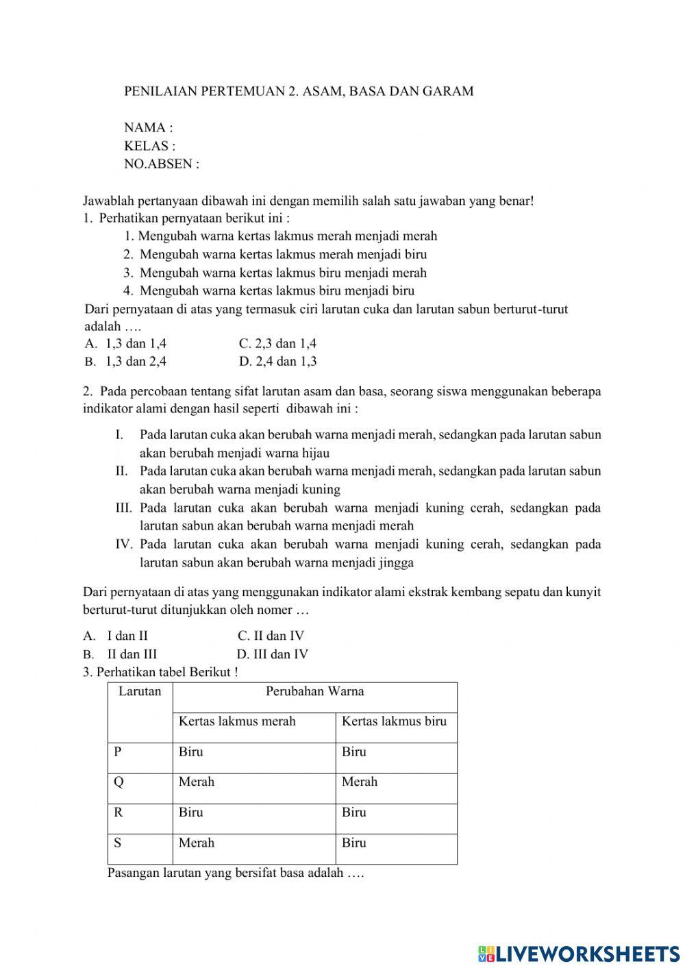 Penilaian pertemuan 2 asam basa dan garam