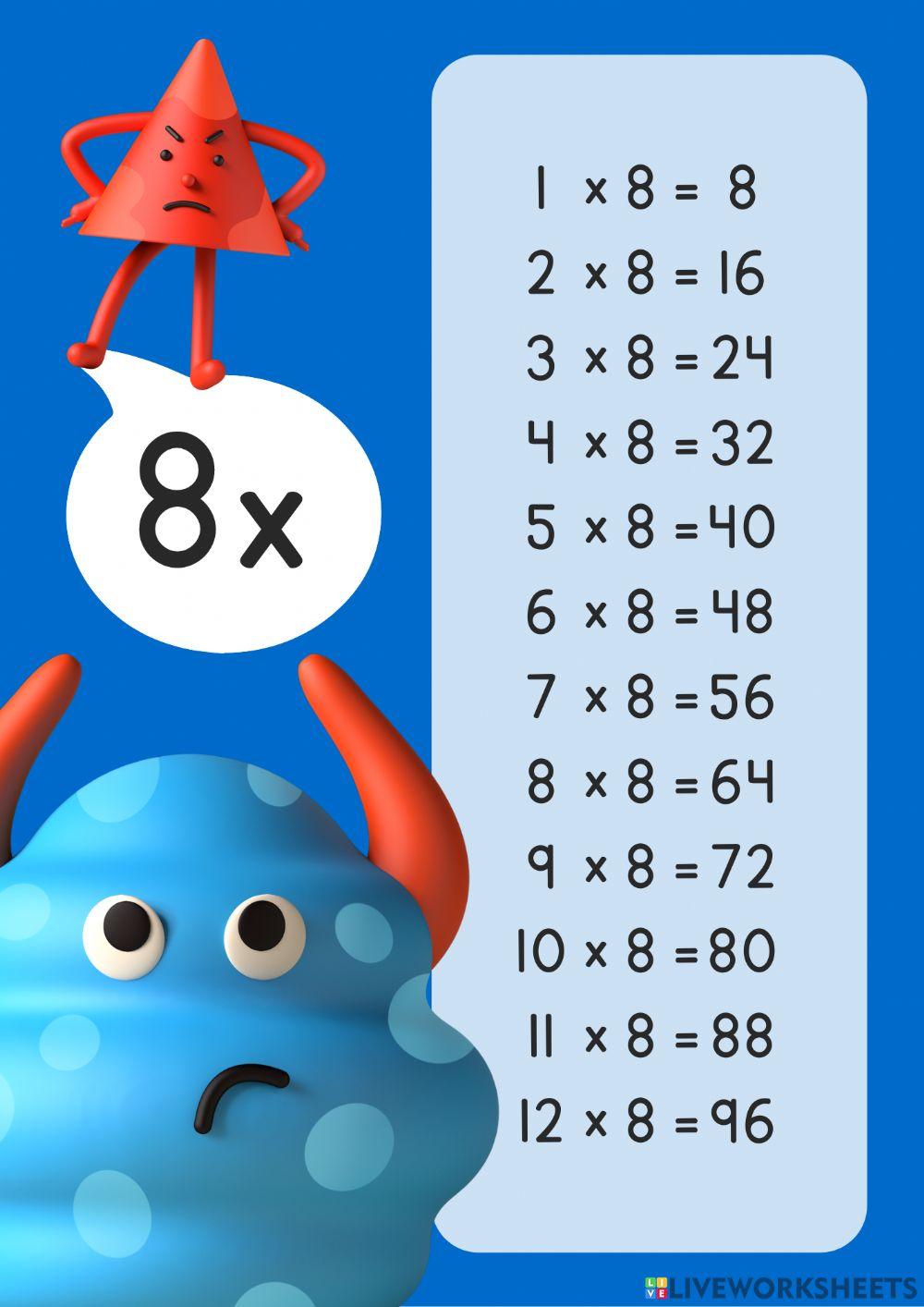 Tabla del 8 free online exercise Live Worksheets