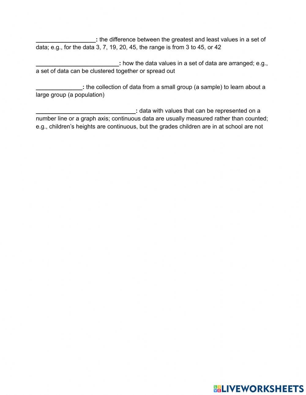 Collection of Data Math Terms