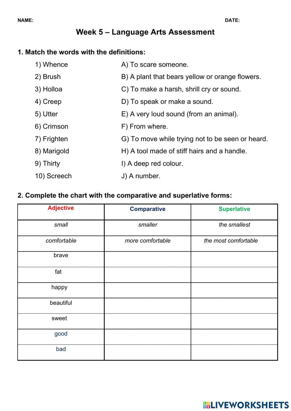 5th grade worksheets language arts