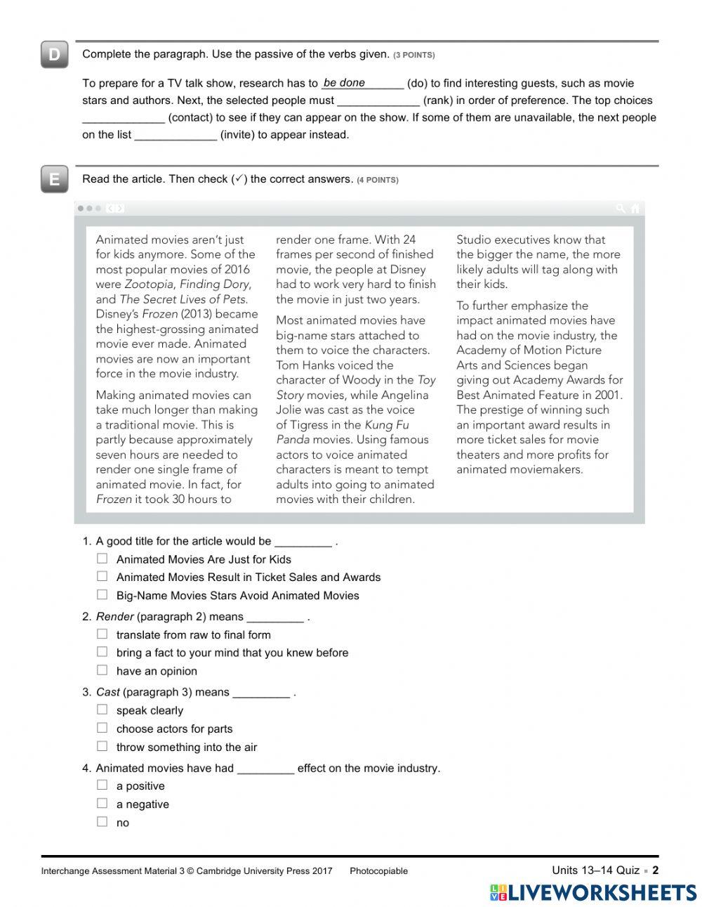 Interchange 3 Units 13-14 Quiz